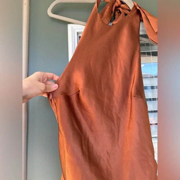 Hello Molly LIGHT MINDS SATIN MAXI DRESS CHOCOLATE halter neck twist back sz 4 - Picture 9 of 12